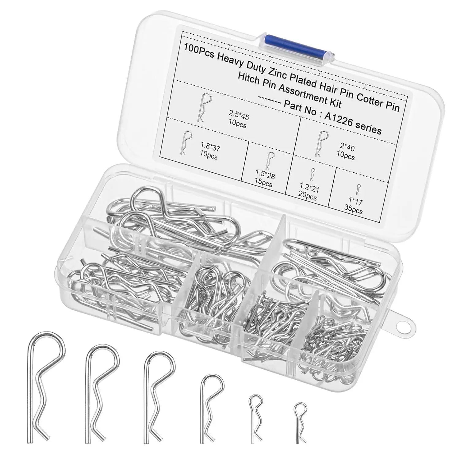 100PCS Cotter Pin Assortment Kit R Clips Cotter Pin Set R Clips for Trailer Clutch Assortment