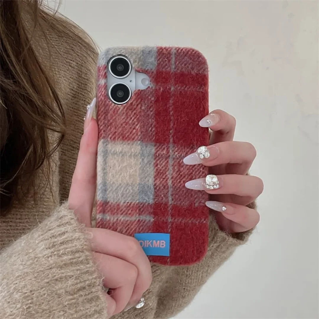 Coque de téléphone rétro à carreaux, douce, moelleuse et chaude pour iPhone 18 17 16 15 14 13 Pro Max, motif à carreaux tendance, housse en tissu, cadeau pour fille
