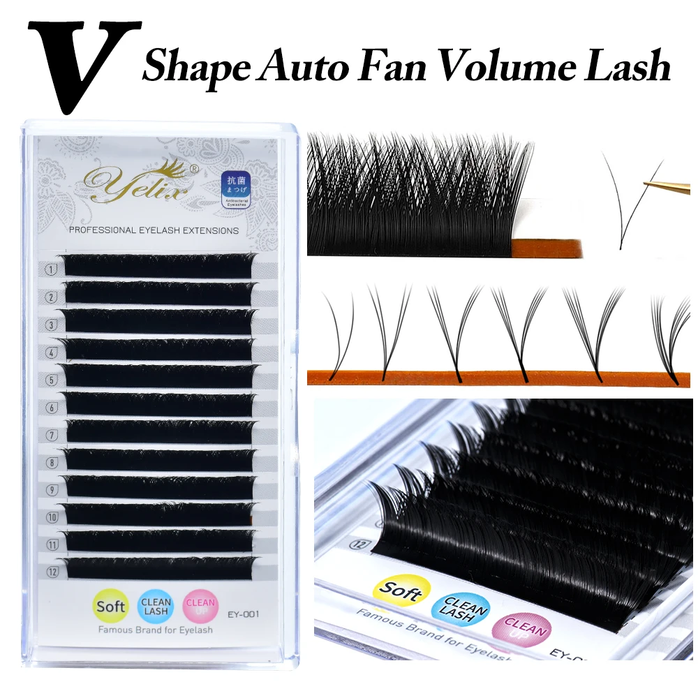 Yelix Auto Fan Volume Lashes V-shaped Automatic Blooming Flower Lash Upgraded Matte High Quality Eyelash Extension Supplies