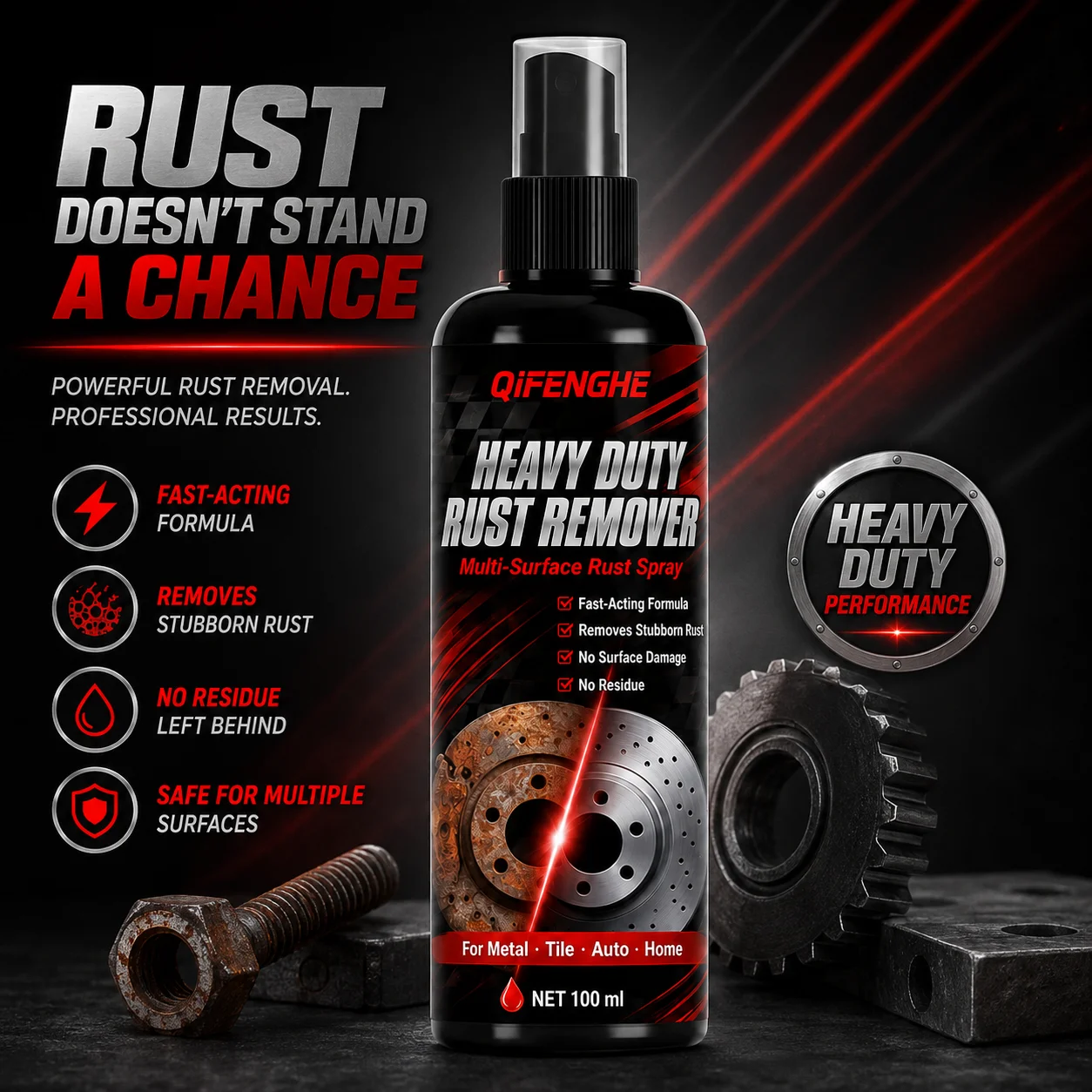 Multi-Purpose Rust Remover & Lubricant, Penetrating Oil for Car Hinges Bike Chains Tools, Anti-Rust Anti-Squeak