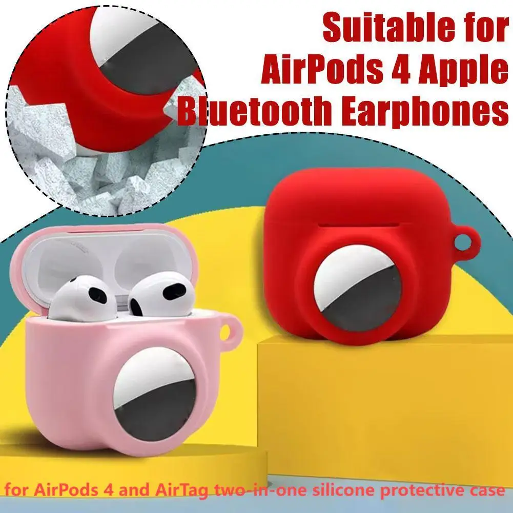 For AirPods 4 Two-in-one Silicone Protective Case for airtag Tracking Locator Anti Lost HeaDphone Accessories Colorful