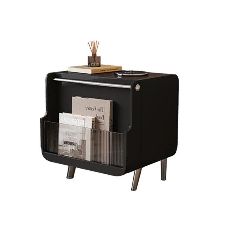 Wood Drawers Mid Century Aesthetic Nightstand Hidden Storage Luxury Black Night Table Trendy Mesitas De Noche Bedroom Furniture