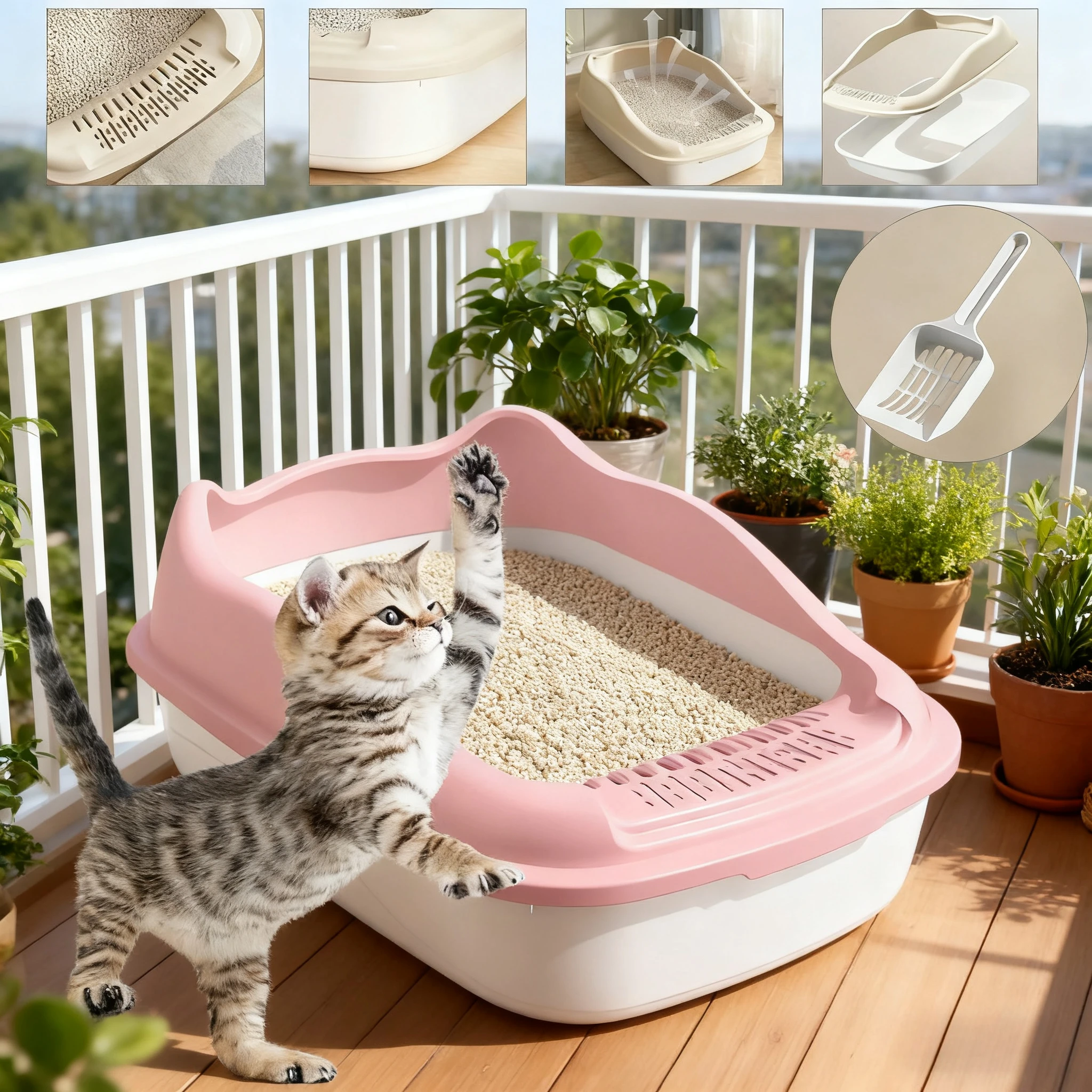 

Cat Litter Box with Scoop Semi Closed AntiSplash Cat Toilet Bedpan Removable Breathable Durable Kitten Litter Boxes Pet Supplies