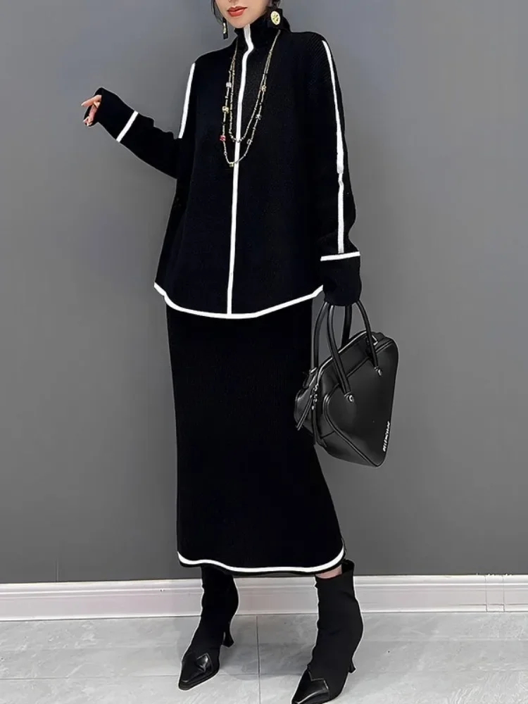 تنورة Bonboho النسائية عالية الخصر قابلة للتمدد تنورة ميدي بيضاء الحواف 2025 قيعان أنيقة للربيع والخريف للسيدات #3