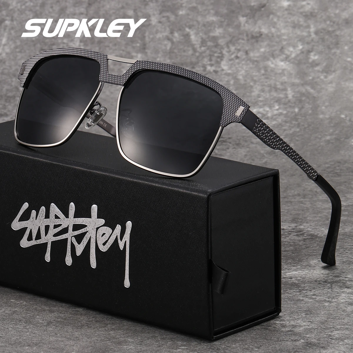 SUPKLEY Temperament Half Frame Sunglasses Square Frame Polarized Film Versatile Wear Resistant Uv Resistant Reduce Glare