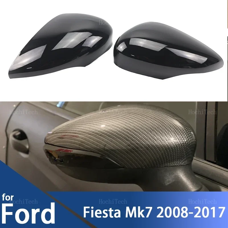 Glossy Black Replacement Carbon Fiber Pattern Rearview Mirror Cap Wing Side Mirror Cover Fit For Ford Fiesta MK7 2008-2019