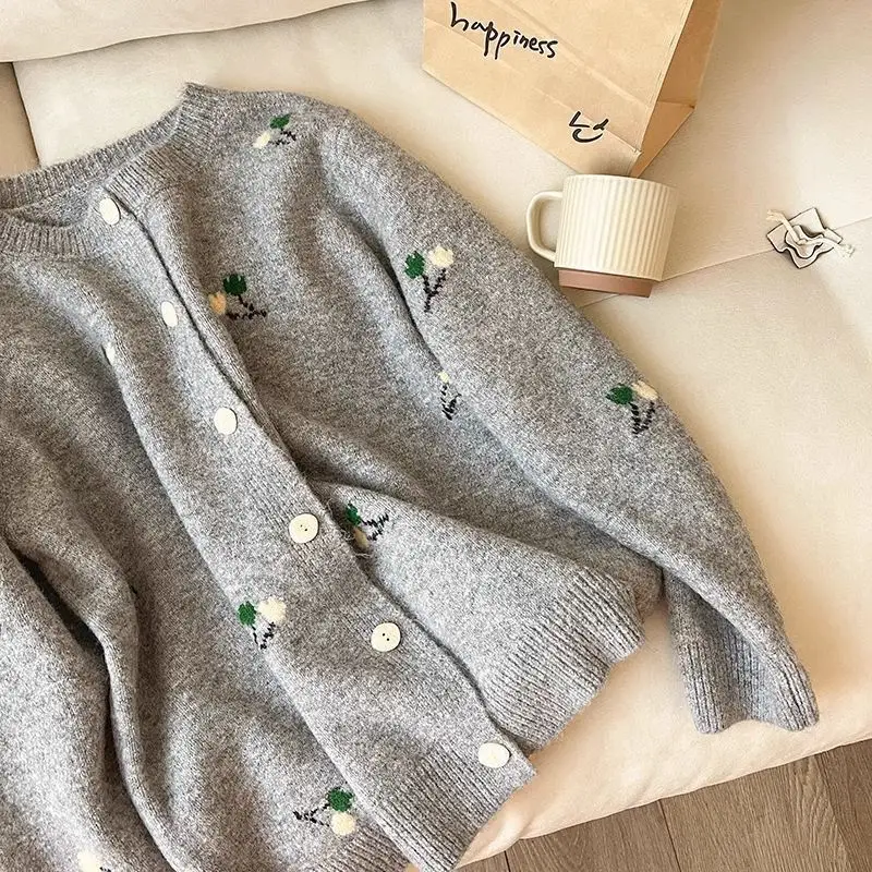 Cardigan Brodé pour Femme, Pull, Nouvelle Collection Automne Hiver