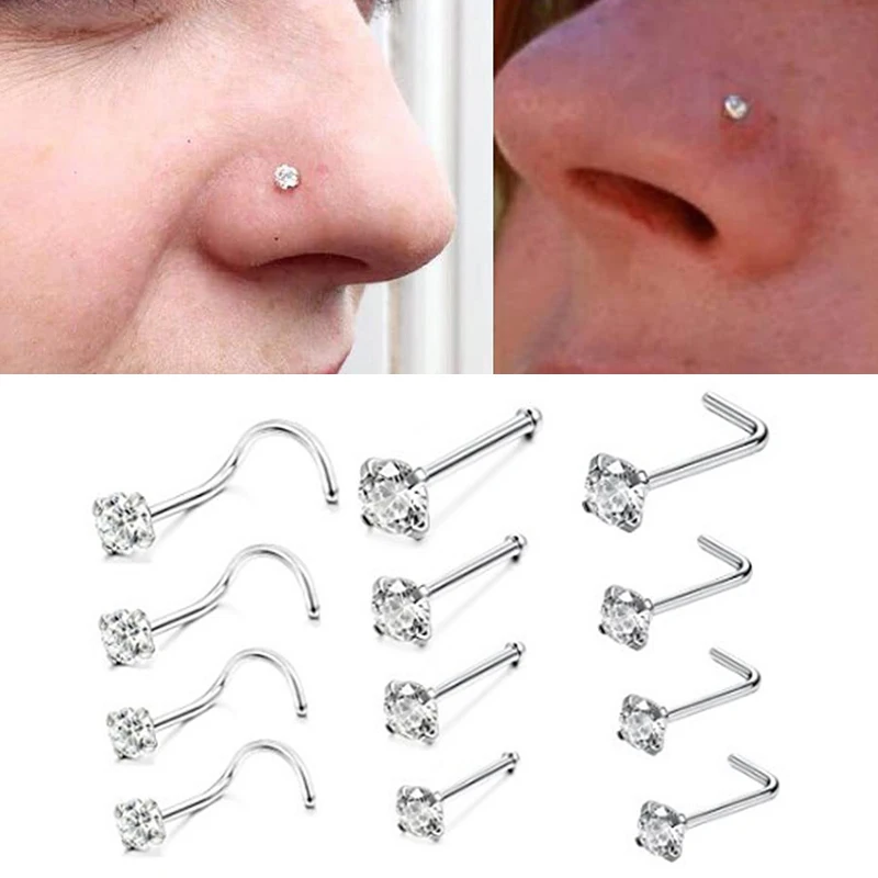 1PC Fashion Stainless Steel Crystal Nose Septum Piercing Studs 20G Mini Nose Ring Earrings Studs Body Piering Jewelry For Women