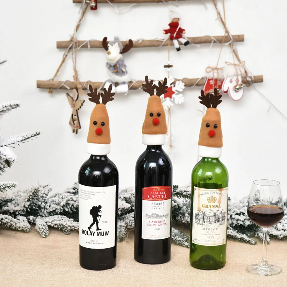 

6Pcs Holiday Bottle Cover Set Stylish Deer Print Wine Bottle Sleeve for Christmas Table Decoration and Gifting