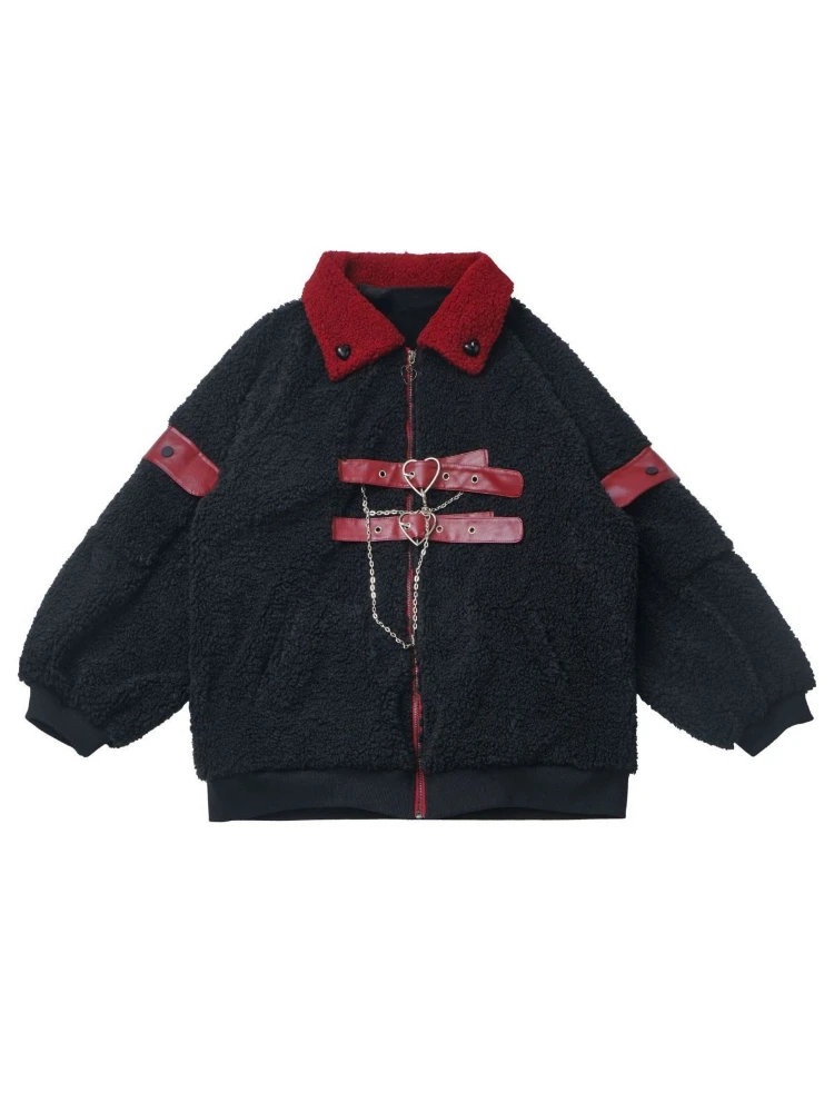 

Зимняя японская куртка из искусственной кожи Y2K, женская дизайнерская винтажная готическая свободная верхняя одежда с длинными рукавами, модные лоскутные пальто в стиле ретро