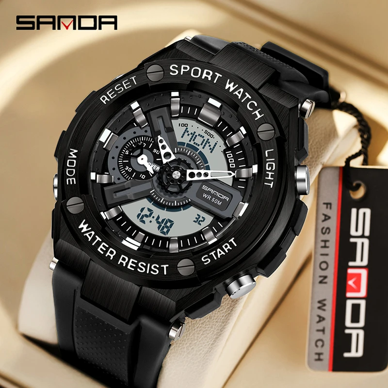 SANDA 3170 Alarm Clock Men\'s Watch Digital Wristwatches New Handlift Light Multi functional Sports Waterproof and Shockproof