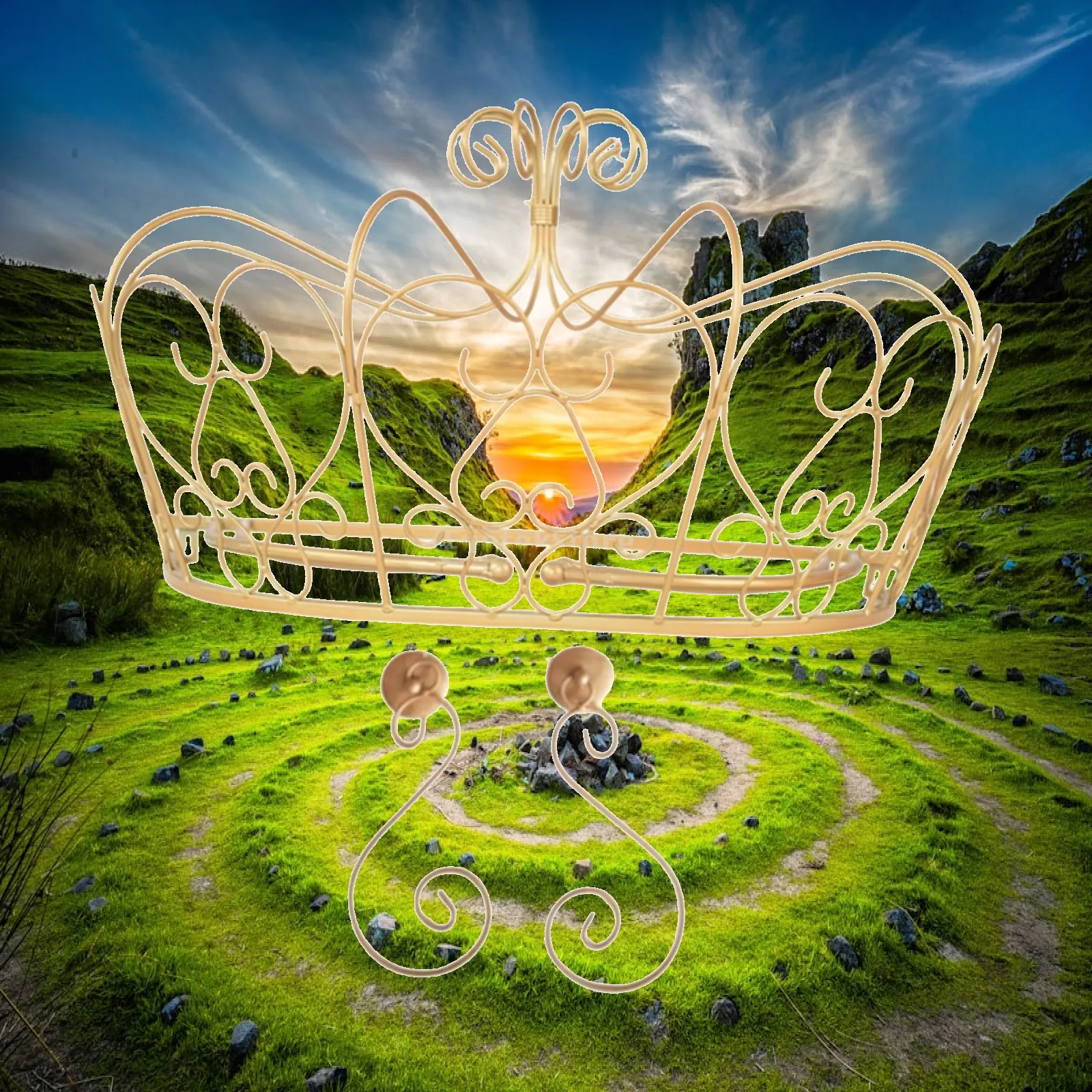 Crown Bed Canopy Frame Princess Bed Canopy Stand Room Decor Wall Mount Metal Kids Bedding Easy Assembly Heavy Duty for Girls