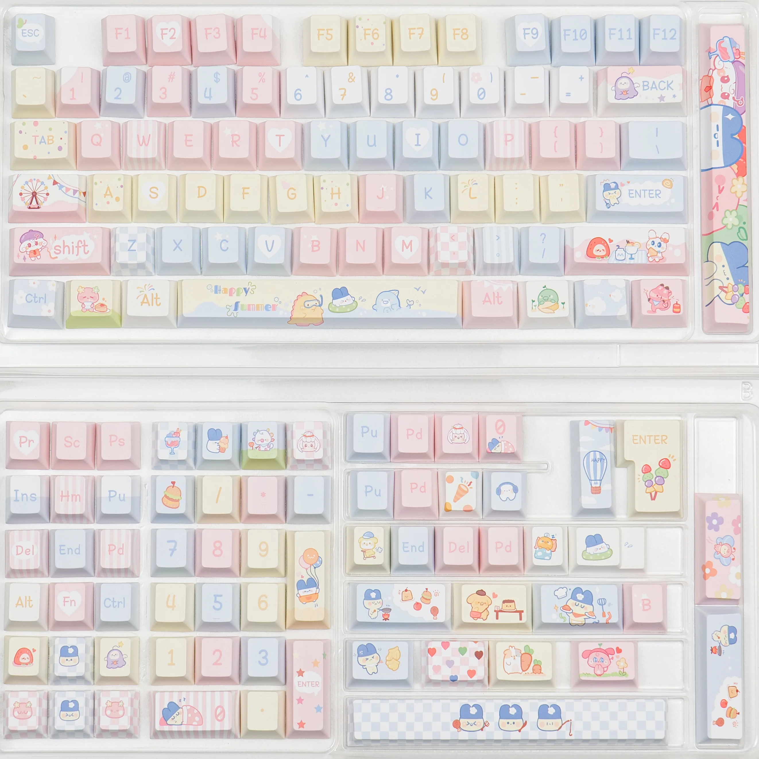 141 Keycaps Summer Party Keycaps Original Height Girl Cute Electronic Pet Tamagotchi Key Cap PBT Five-sided Sublimation Keycaps