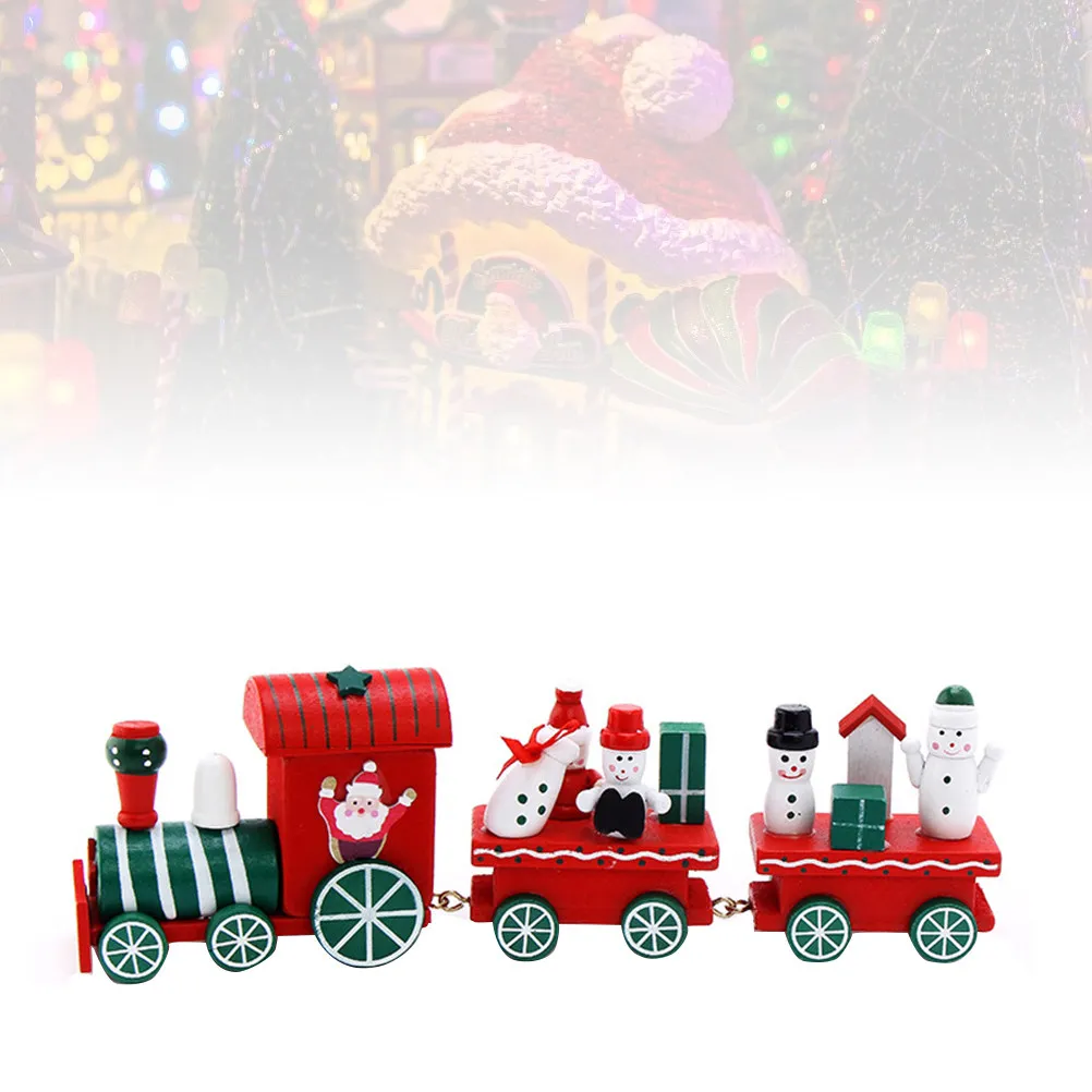 

Premium Natural Wood Mini Three-Section Christmas Train Decoration Hand-Painted Vibrant Colors Festive Home Office Kindergarten