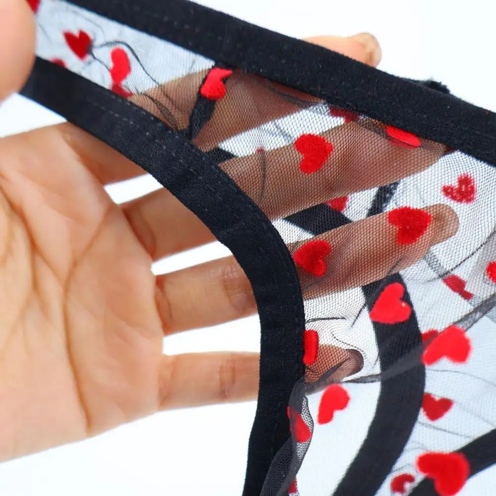Perspective Heart Pattern Men's Thongs Briefs Sexy And Fun Net Underwear Easy To Wash And Dry,  Underwear view 5
