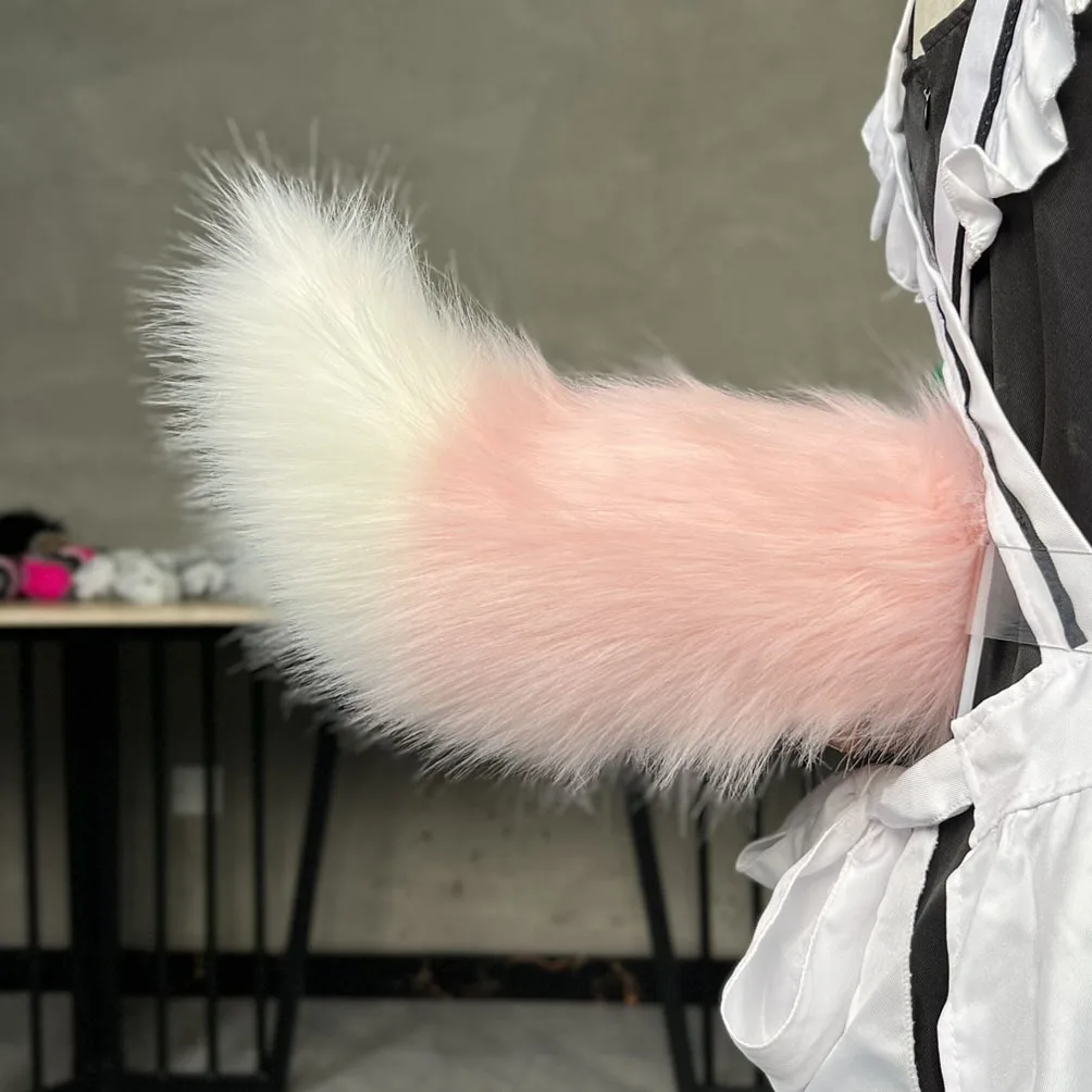 

Handmade Furry Cat Fox Tail with Adjustable Elastic Belt Halloween Cosplay Fursuit Accessories Kawaii Lolita Anime Party Props
