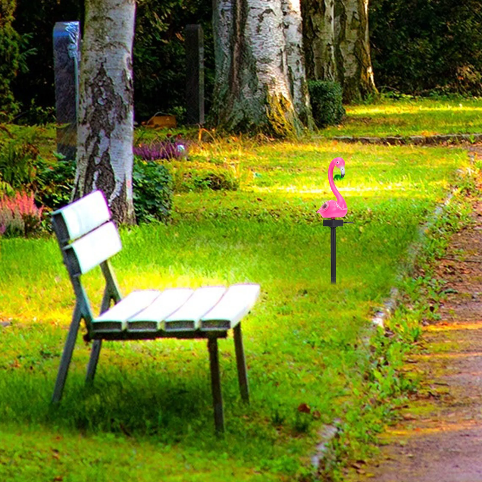 

2PCS Flamingo Solar Lights Ground Plug Outdoor Yard Garden L Resin Plastic Automatic Night Lighting Gifts