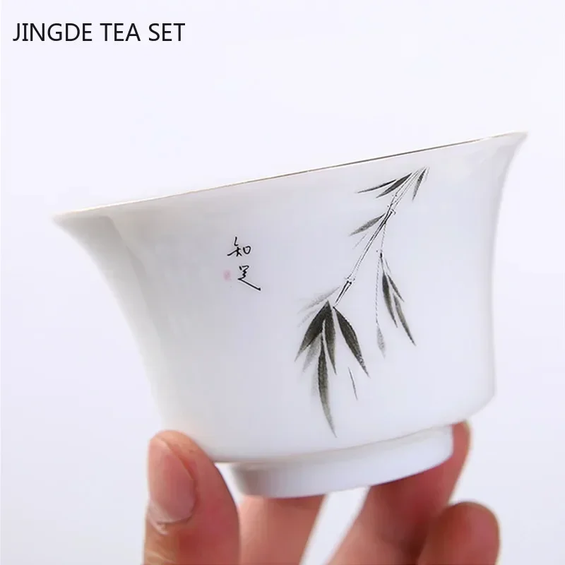 Jingdezhen Ceramic Gaiwan Tea Bowl White Porcelain Tea Maker with Cover Teacup Chinese Tea Set Supplies Household Drinkware