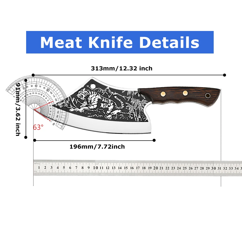 Forged Chopping knife 5Cr15 Stainless Steel Tiger Grain Kitchen Knife Sharp Blade Slicing Knife Meat Cleaver Kitchen Accessories