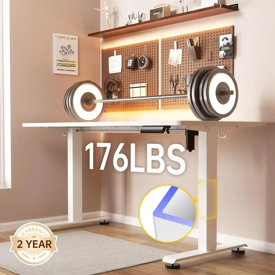 مكتب قائم كهربائي كبير مقاس 55 بوصة، يجلس للوقوف، ارتفاع قابل للتعديل، طاولة كمبيوتر مكتبية منزلية للعمل للدراسة، وسادة المشي