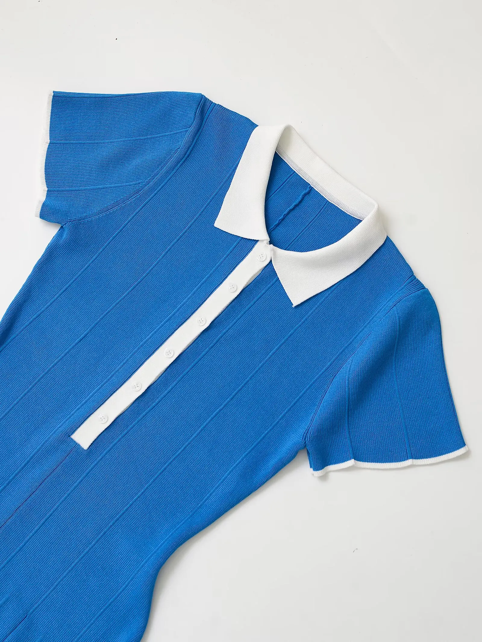 Yy26145 za25 verão novo charme feminino malha contraste camisa flip colarinho manga curta mini vestido linha a 4938014