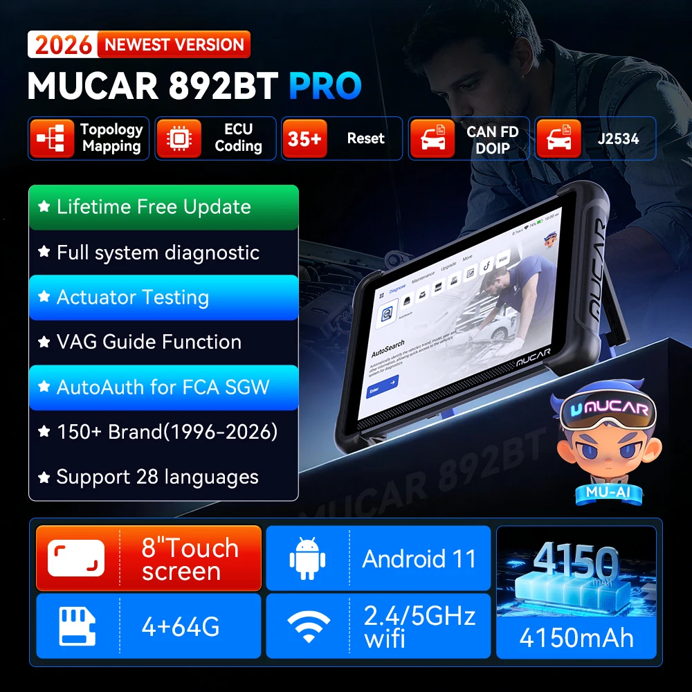 MUCAR 892BT Pro Free Update OBD2 Scanner J2534 CAN FD/DoIP All System Diagnosis Bi-directional Scan Tool Topology Map 35 Reset view 6