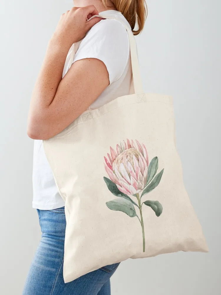 Watercolour Protea Flower with Pink Petals, Botanical Lotus Petal Pattern Tote Bag Canvas shoulder bag Canvas Tote Bag