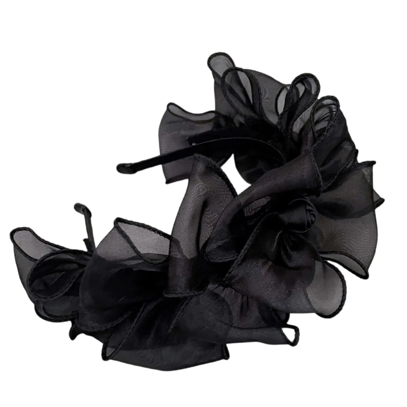 Mxmb elegante malha bowtie bandana crânio hairband laço francês flor hairhoop para feminino teaparty cabelo moldar