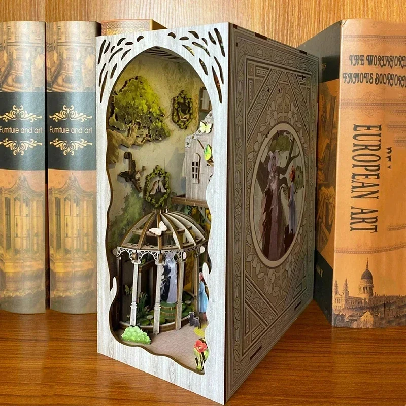 

НОВЫЙ Набор для сборки деревянного книжного уголка своими руками: миниатюрный конструктор «Европейский сад», подставки для книг, украшение для книжной полки, подарки для друзей