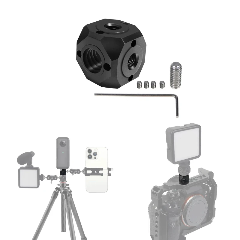 Adaptador Universal de orificio de tornillo para trípode, montaje cúbico mágico para brazo mágico, Flash, Vlog, luz de relleno de vídeo, cabezal de montaje de extensión de micrófono