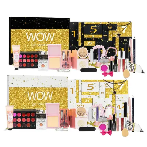 Imagen 1 del producto Juego de maquillaje con calendario de adviento de Navidad para mujer, caja de regalo, lápiz labial, sombra de ojos, Cosméticos de fiesta, caja de regalo de maquillaje para mujer