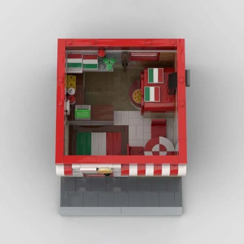 ตัวต่อ MOC ร้านพิซซ่าขนาดเล็ก 424 ชิ้น แบบจำลองเมือง ชุดตัวต่อสถาปัตยกรรม ประกอบเป็นของขวัญคริสต์มาส ของเล่นสร้างสรรค์เพื่อการศึกษา