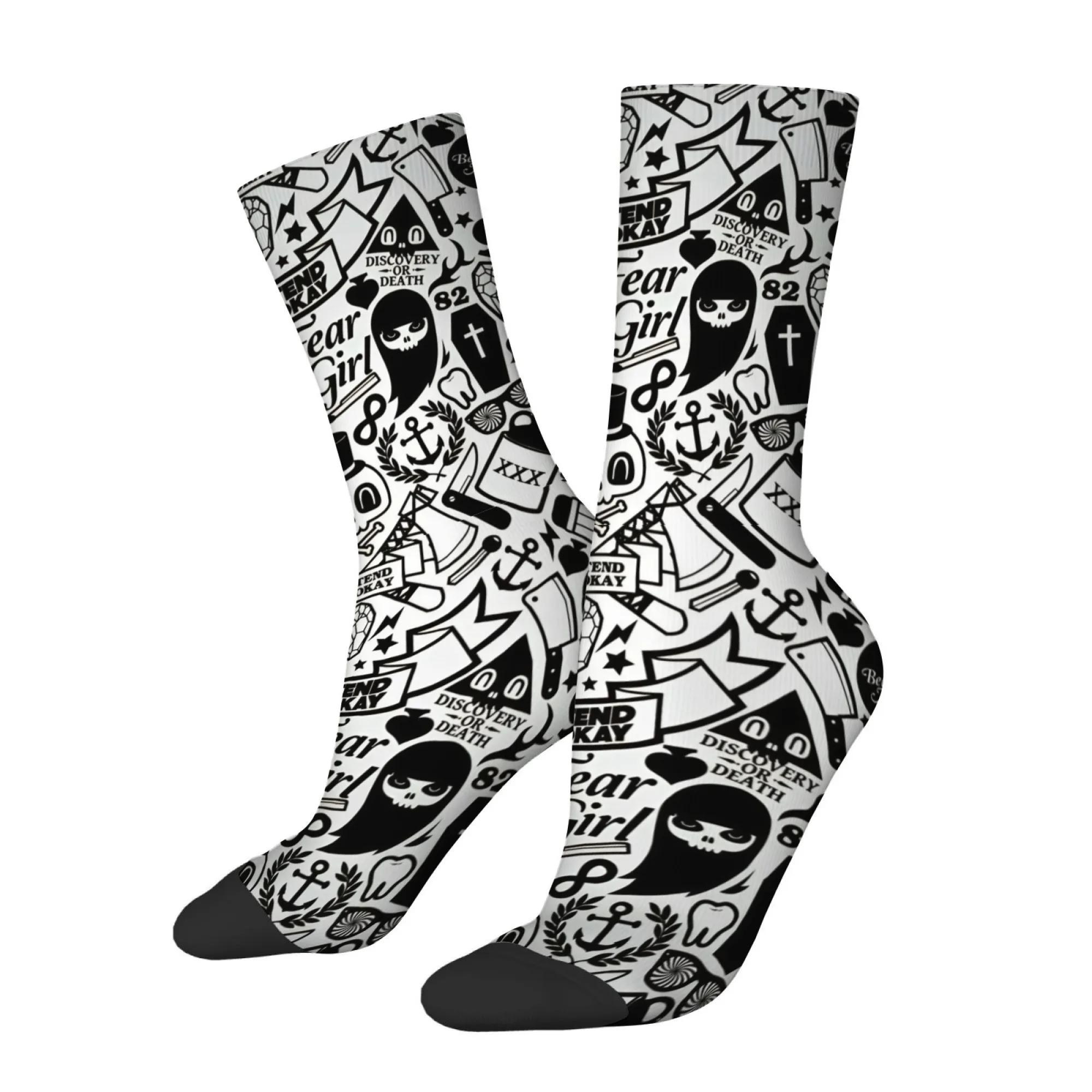 Gothic Hip Hop Halloween Print Men's Socks Comfortable Breathable Non-Slip Socks Quirky Street Fun Interesting Outdoor Socks