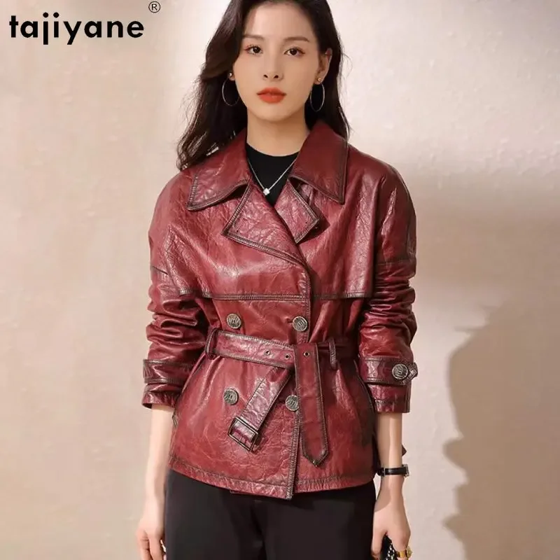 Tajiyane-Veste en cuir de mouton véritable pour femme, manteau 100% cuir véritable, double boutonnage élégant, super qualité, 23