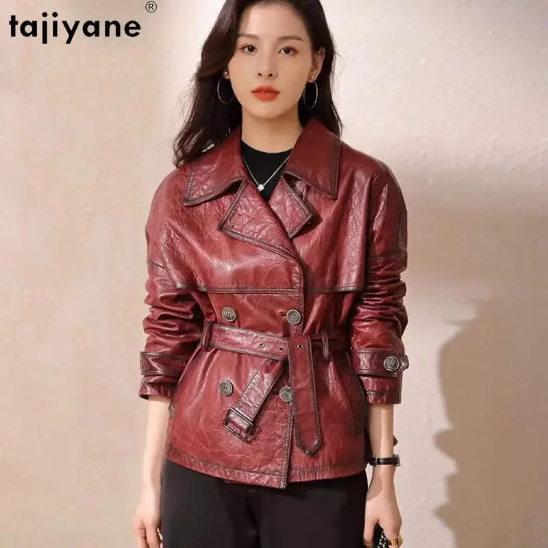 

Tajiyane Super Quality Real Sheepskin Leather Jacket Women 23 Elegant Double-breasted Leather Jackets 100% Genuine Leather Coat