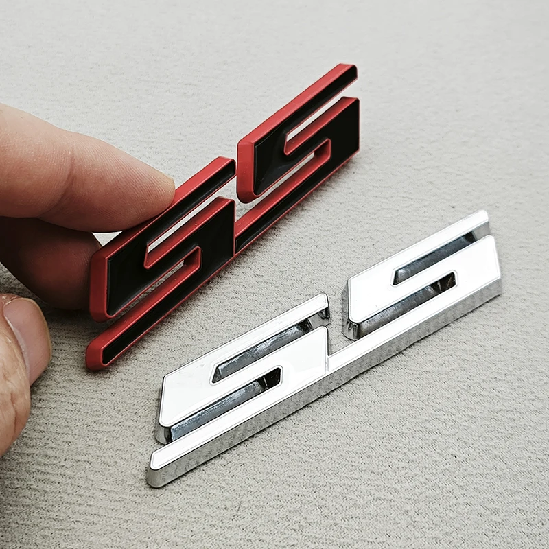ثلاثية الأبعاد سيارة معدنية التصميم أحمر أسود شعار SS ملصق شعار الخلفي الجذع شارة لشروليه كامارو شيفيل إمبالا ماليبو اكسسوارات #6