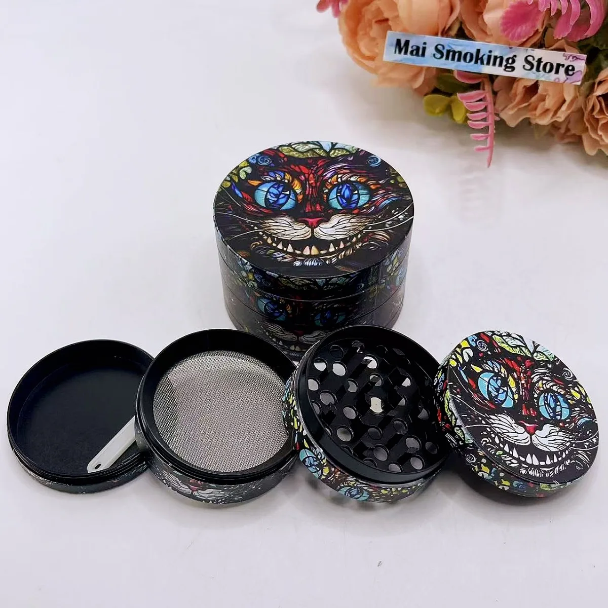 

50/63mm Cat Herb Grinder 4-Layers Manual Spice Pepper Mill Salt Mortar Grass Raw Tobacco Grinder Cigarette Smoking Accessories