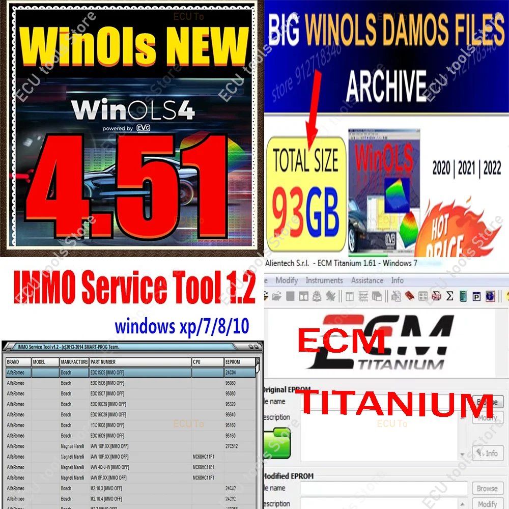 WinOLS 4.51 Full Version With 93GB WINOLS DAMOS +ECM TITANIUM 1.61 +Immo Service Tool v1.2 WithData Winols Auto Repair Software