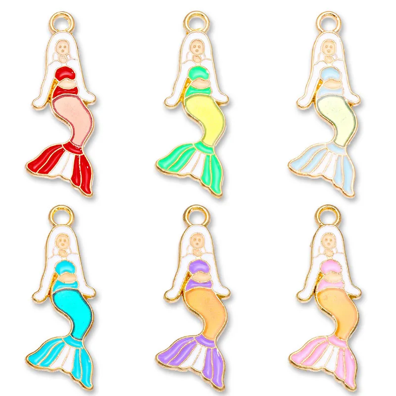 20 pcs/lot Fashion Alloy Enamel Mermaid Pendant Making Accessories Charms for Women, Earrings/Necklace Handmade DIY Jewelry