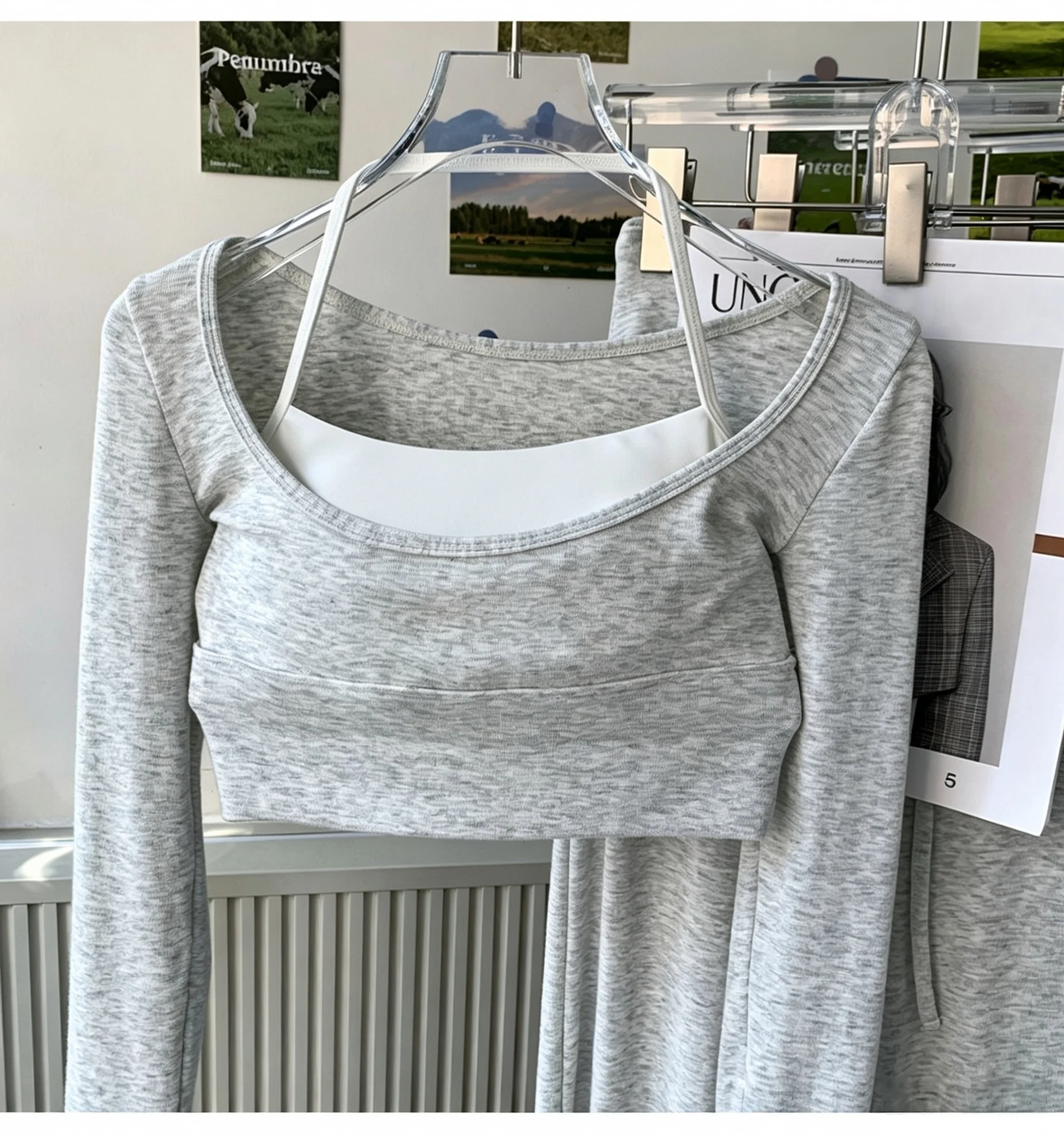 Damen Langarm-Yoga-Shirts Fitness-Brustpolster Sport-Top Kurz Elegante Tanz-Yoga-Kleidung Gym-Pilates-Tops – Detail 3