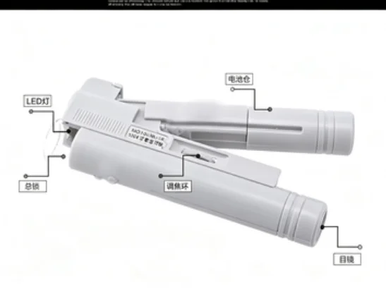 Concrete crack width detector with light source and scale, 40/100/150X magnifying observation meter.