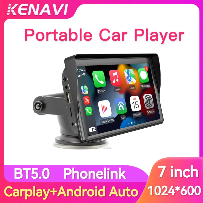 

7 inch Portable Touch Screen Wireless Apple CarPlay Android Auto Car Radio Multimedia Video Player Navigation Universal Monitor