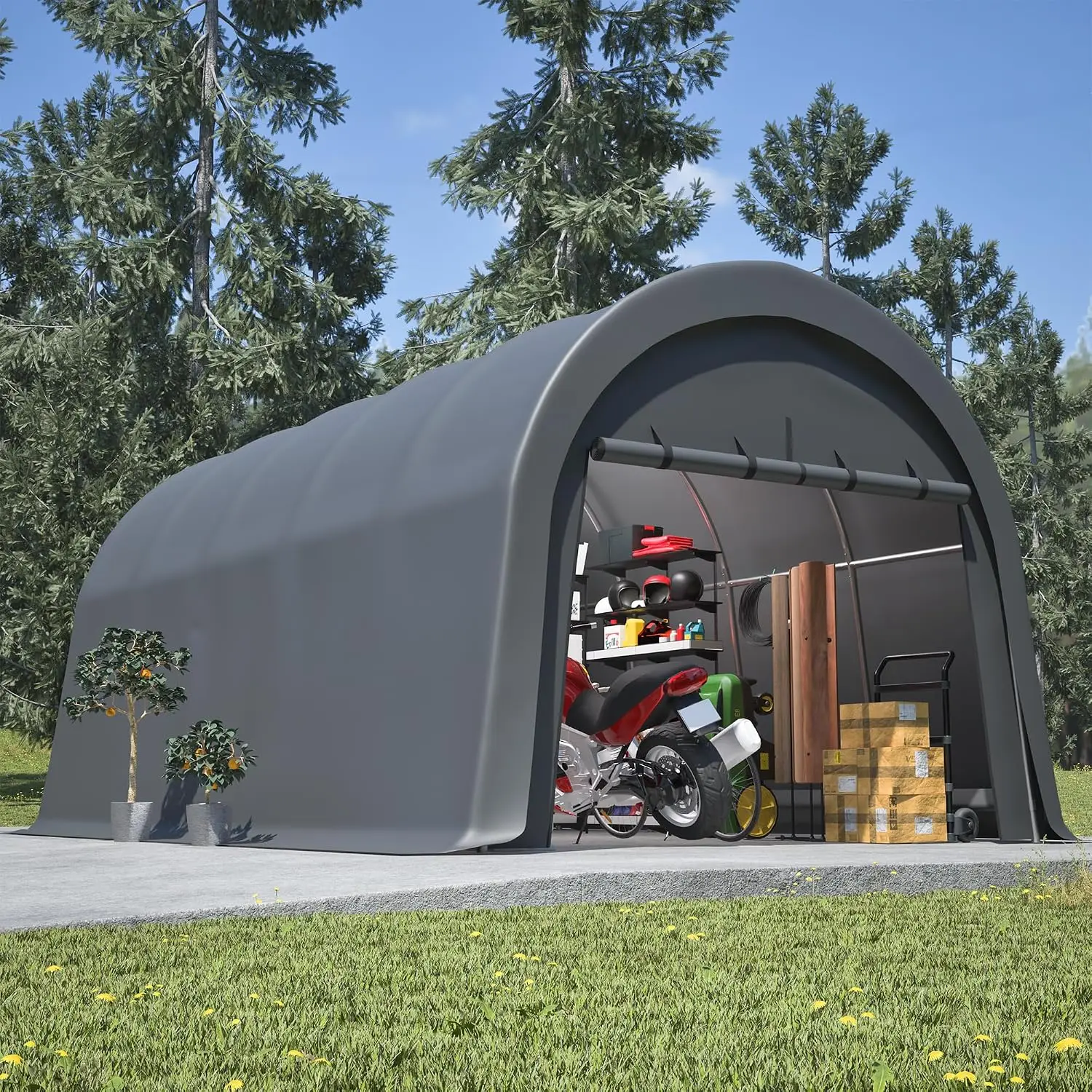 Heavy Duty 12x20 ft Metal Carport Canopy with 2 Roll up Zipper Doors,Round Style Outdoor Garage Storage Shed for, Customized