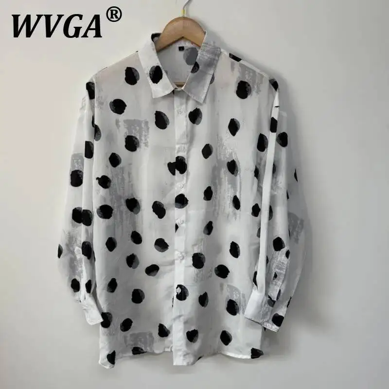 

WVGA Весна Лето Новый Мужской Tide High Street Градиент в горошек Модный дизайн Рубашки с длинными рукавами Нишевые шикарные повседневные топы Ins W8608