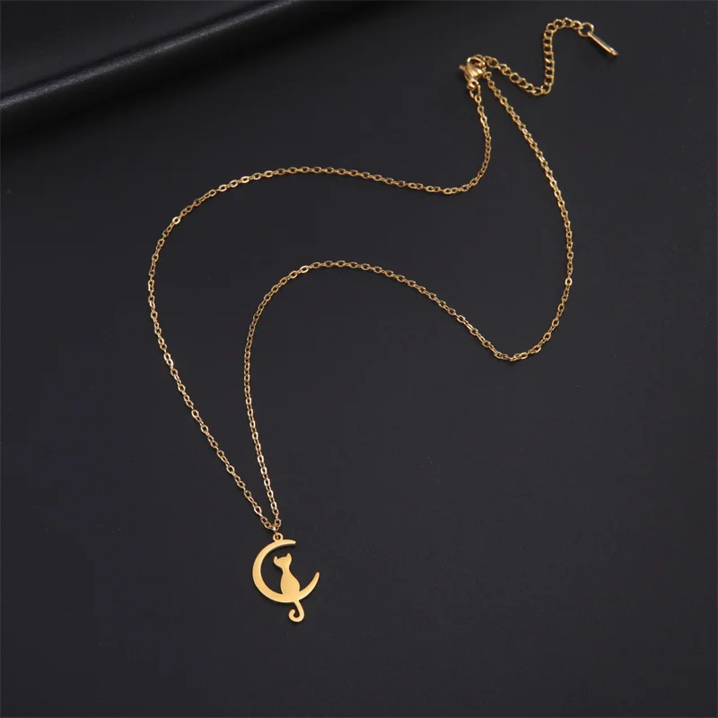 Charme Katze Anhänger Halsketten für Frauen Mädchen Schlüsselbein Mond Kette Choker Halsketten Edelstahl Party Schmuck Geschenke Zubehör – Detail 13