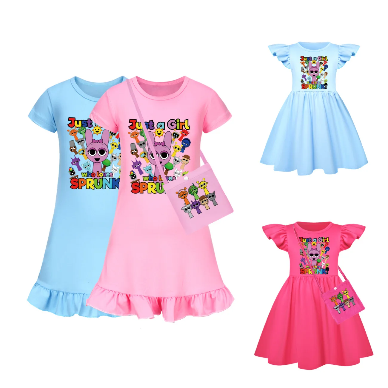 New Sprunki Cartoon Childrens Clothing Baby Girls Cosplay Dress Costume Roleplay Carnival Halloween Party leisure Fancy Dress