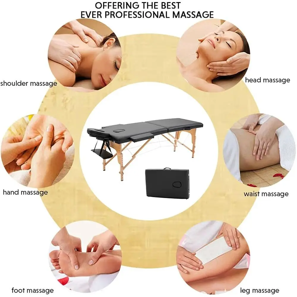 Proional Portable Massage Table - 84 Inch, 2-old olding, Height Adjustable, Spa & Sn Bed, PU Leather, Black