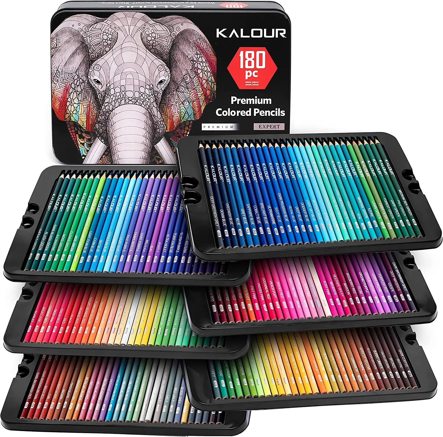 Kalour – ensemble de crayons de couleur, 180 pièces, ensemble professionnel d\'art pour la peinture de croquis, couleur métal huileux, fournitures de