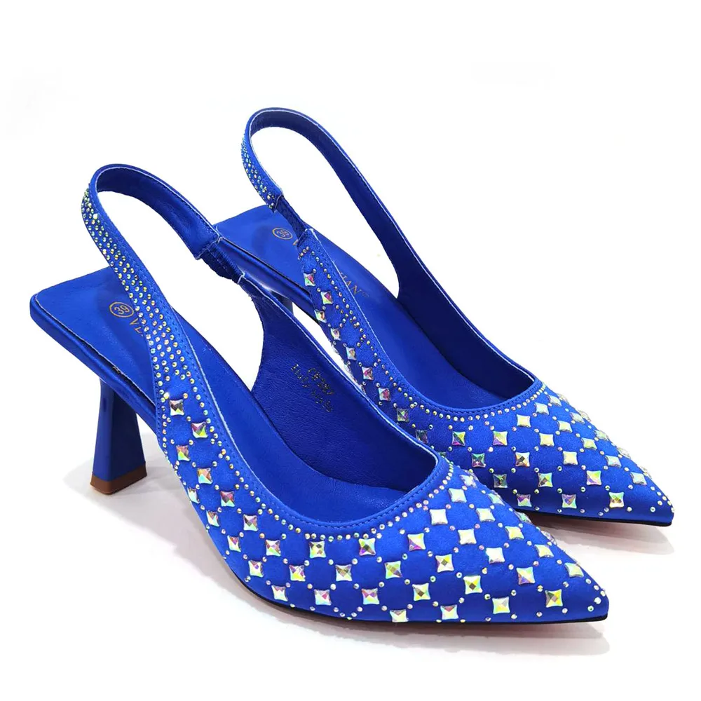 Italian Design Luxury Women\'s Shoes And Clutch Blue Color Full Diamond Decoration Metal Closure Bag for Wedding Party