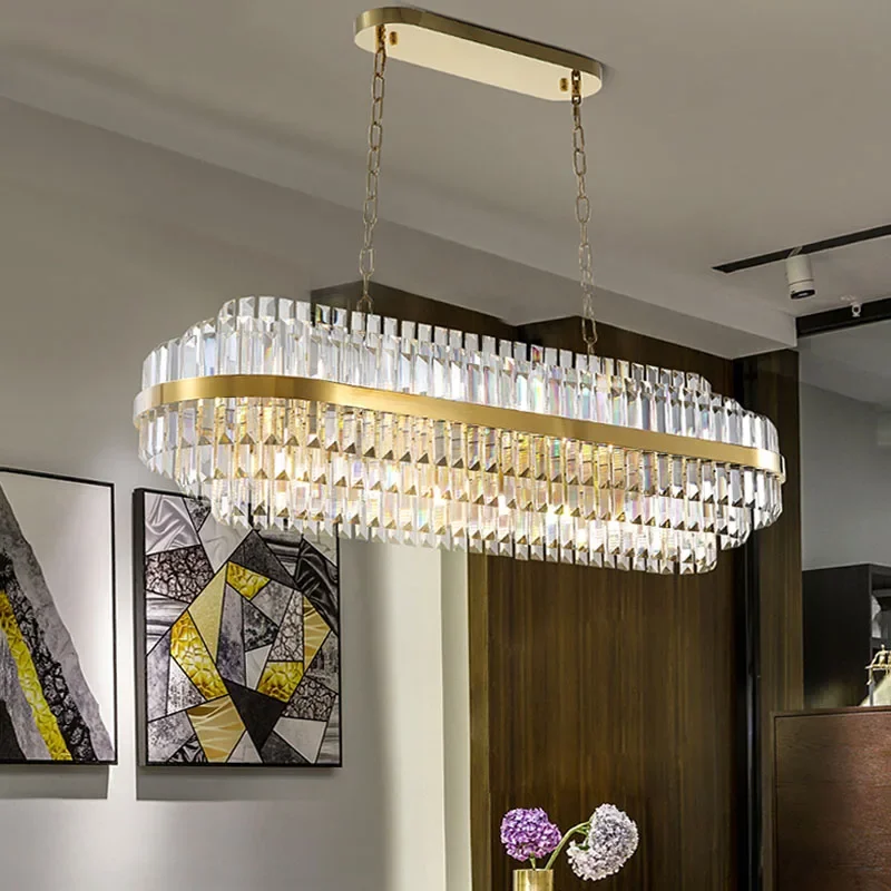 

LED Crystal Chandelier For Dining Room Oval Kitchen Hanging Lamp Modern Home Decor Lighting Luxury Gold Creative Cristal Lustre